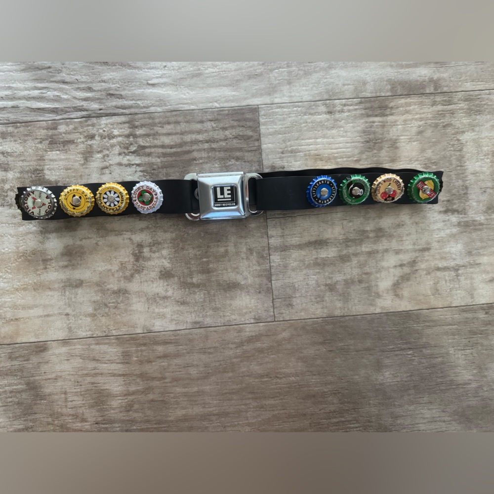 Black Seatbelt Buckle Belt with Colorful Bottle Caps
